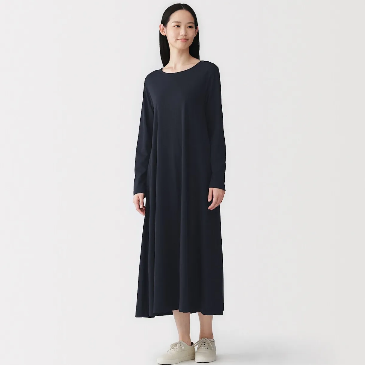 Robe à coupe trapèze et à manches longues en jersey de mélange Lyocell pour femme