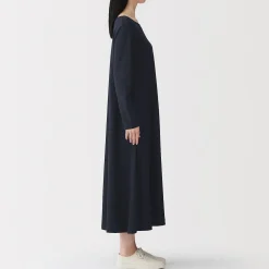 Robe à coupe trapèze et à manches longues en jersey de mélange Lyocell pour femme