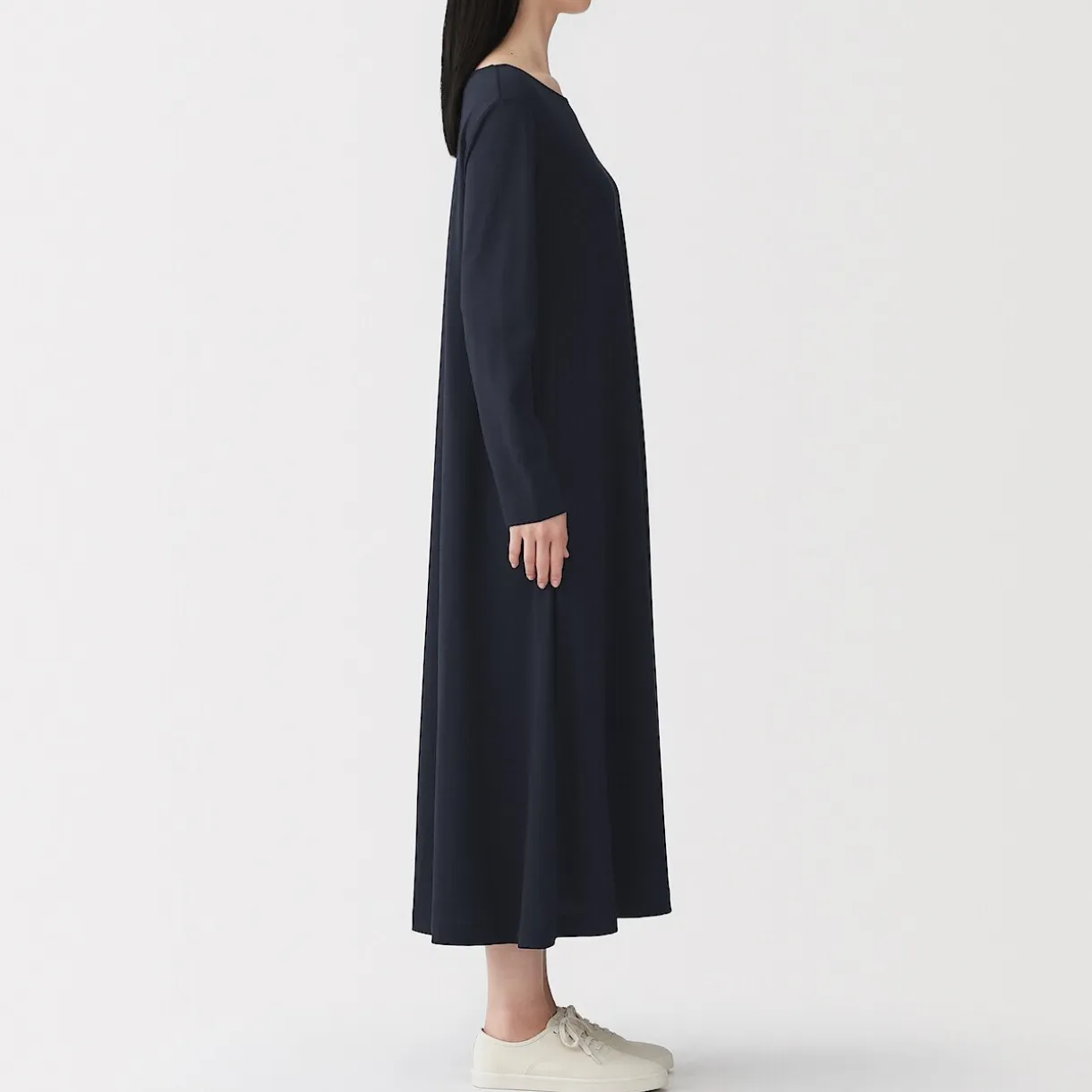 Robe à coupe trapèze et à manches longues en jersey de mélange Lyocell pour femme
