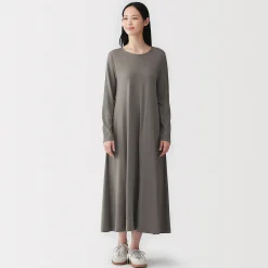 Robe à coupe trapèze et à manches longues en jersey de mélange Lyocell pour femme