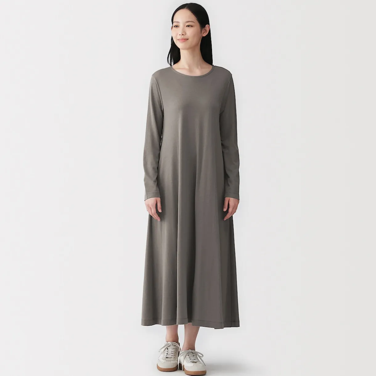 Robe à coupe trapèze et à manches longues en jersey de mélange Lyocell pour femme
