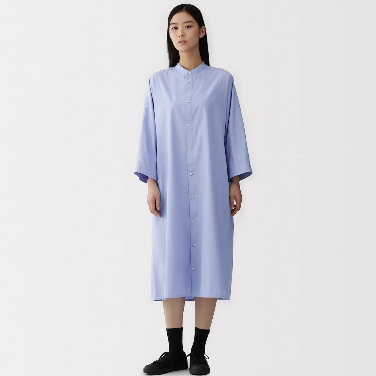 Robe chemise à col montant en popeline de coton biologique pour femme