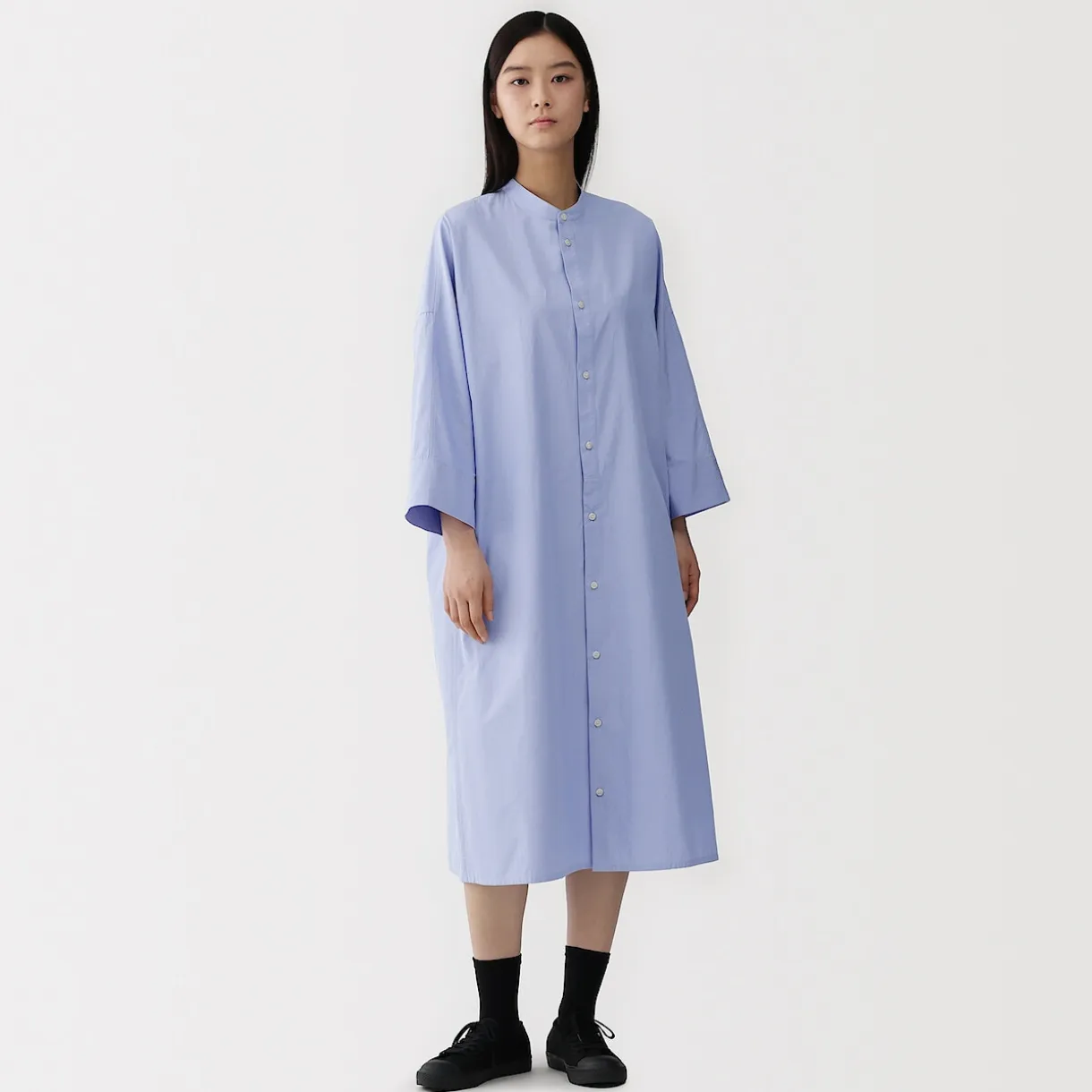 Robe chemise à col montant en popeline de coton biologique pour femme