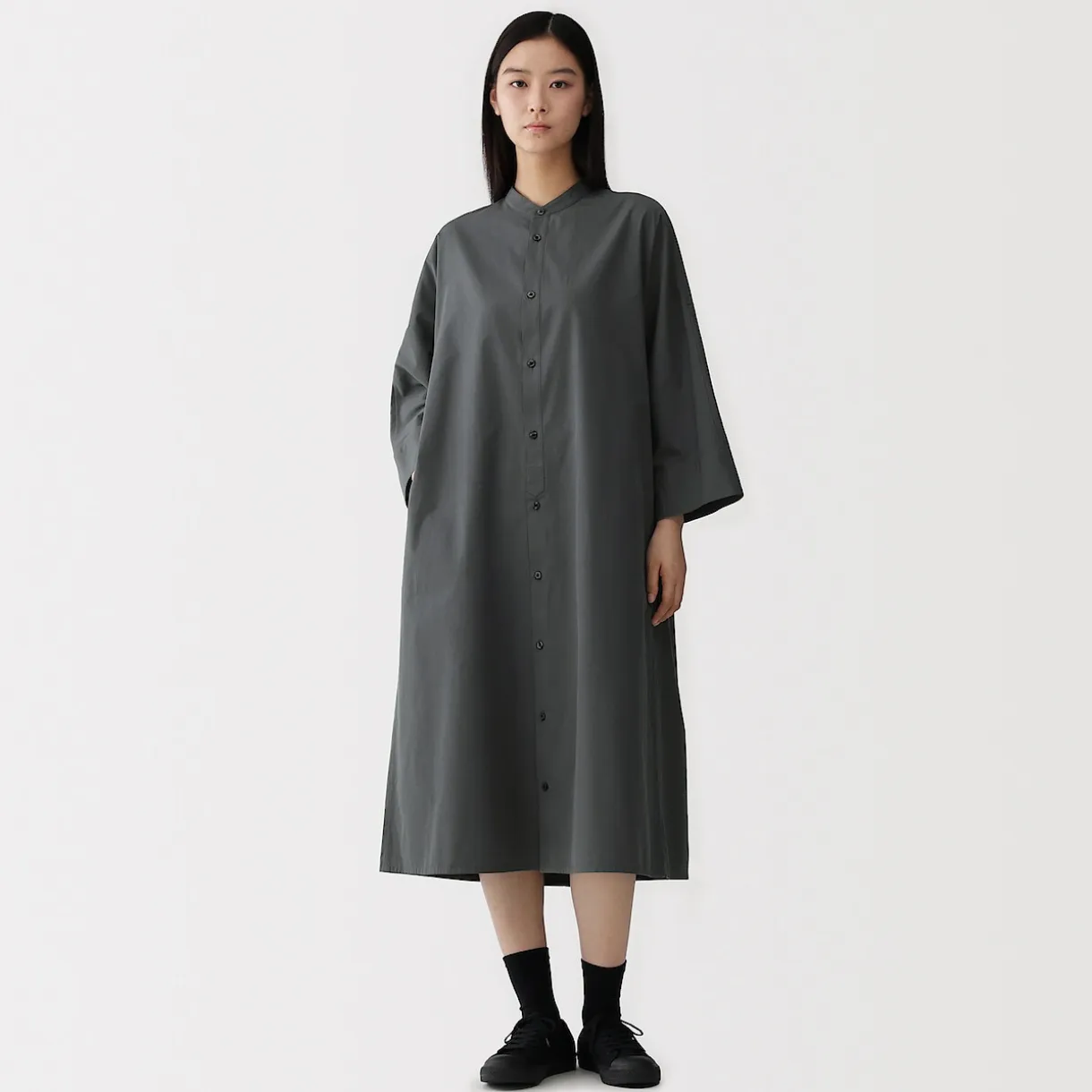 Robe chemise à col montant en popeline de coton biologique pour femme
