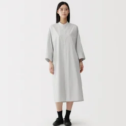 Robe chemise à col montant en popeline de coton biologique pour femme