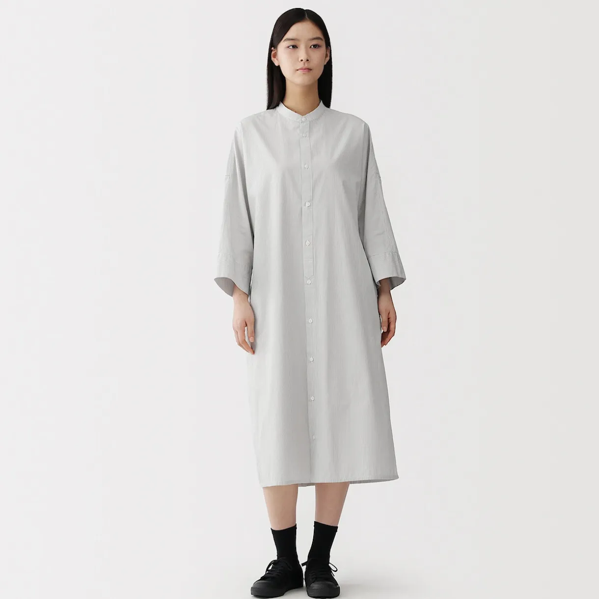 Robe chemise à col montant en popeline de coton biologique pour femme