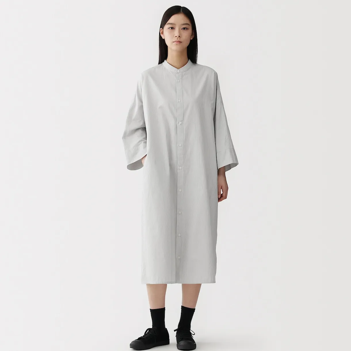 Robe chemise à col montant en popeline de coton biologique pour femme