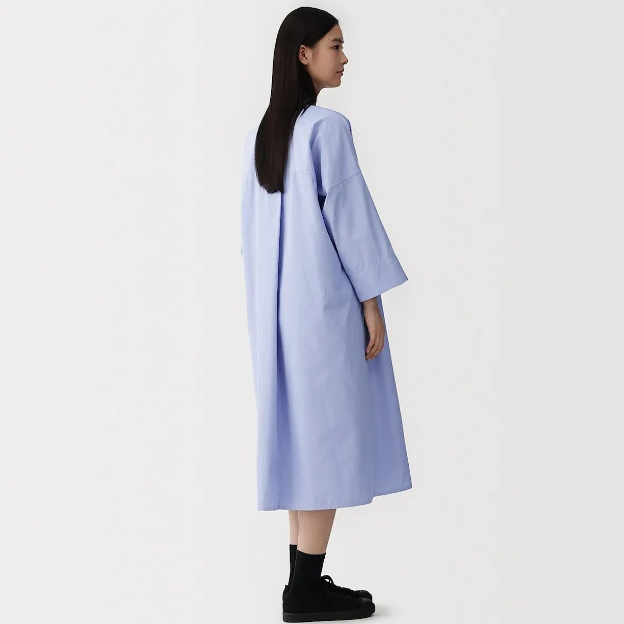 Robe chemise à col montant en popeline de coton biologique pour femme