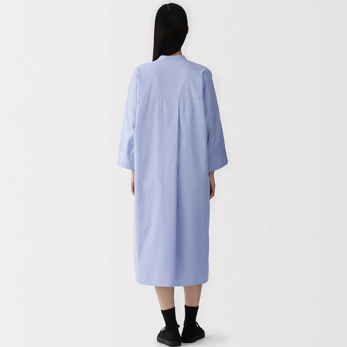 Robe chemise à col montant en popeline de coton biologique pour femme