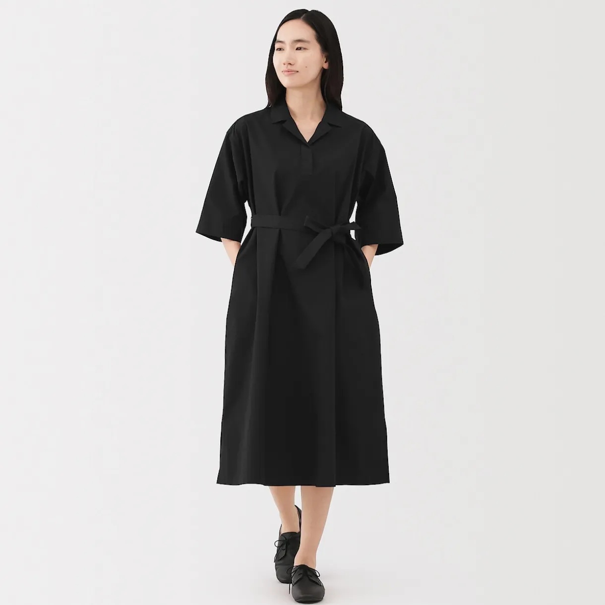 Robe chemise large à manches 3/4 et en coton Quick Dry pour femme