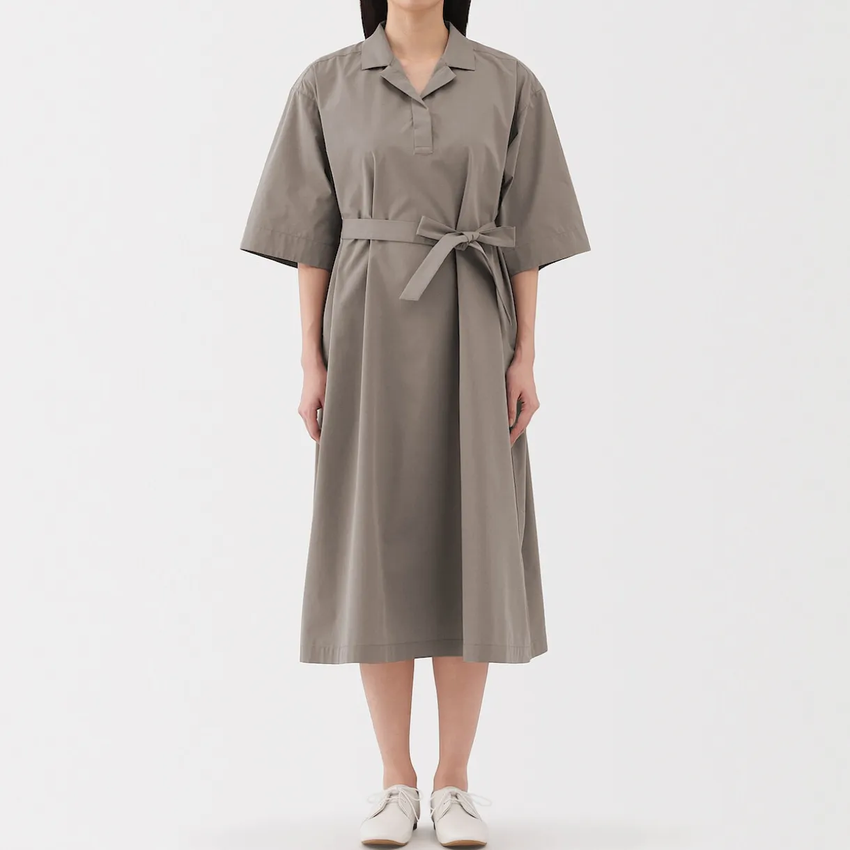 Robe chemise large à manches 3/4 et en coton Quick Dry pour femme