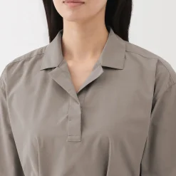 Robe chemise large à manches 3/4 et en coton Quick Dry pour femme