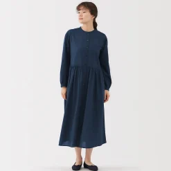Robe chemise midi en voile de coton pour femme