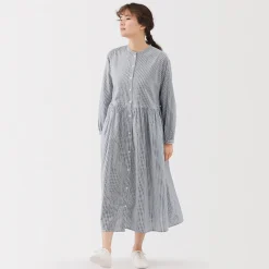 Robe chemise midi en voile de coton pour femme