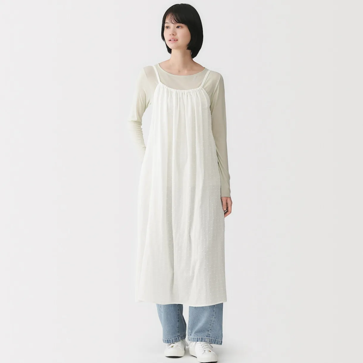 Robe top en double gaze à pois dobby pour femme