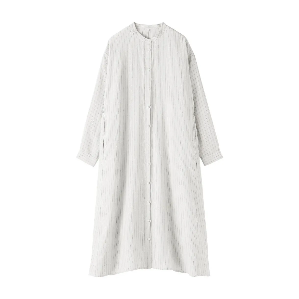 Robe-chemise à col officier en lin lavé pour femme