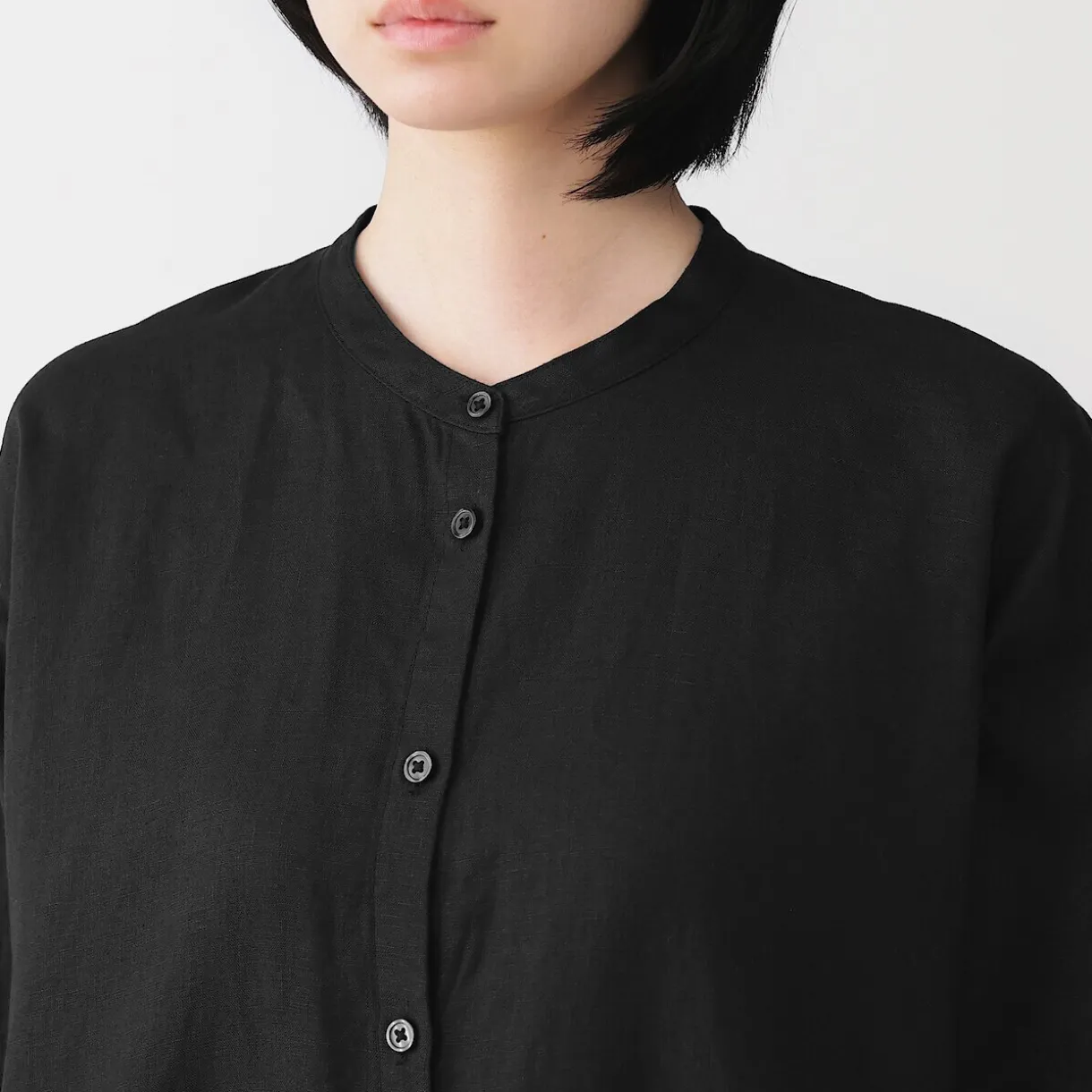 Robe-chemise à col officier en lin lavé pour femme