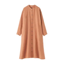 Robe-chemise à col officier en lin lavé pour femme