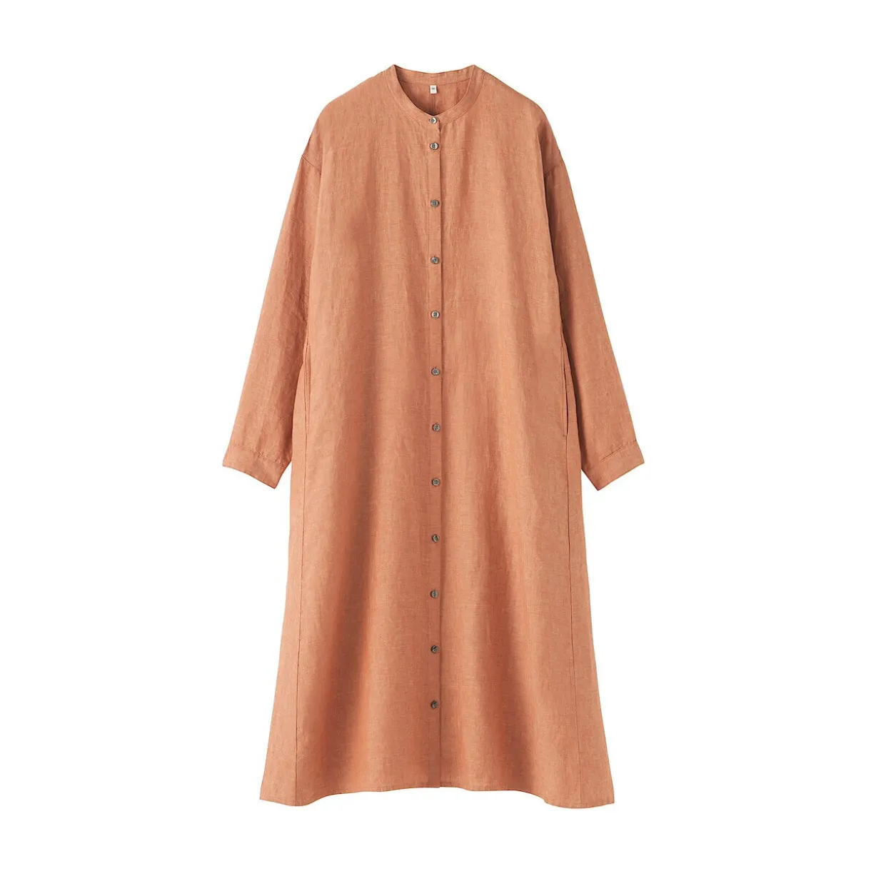 Robe-chemise à col officier en lin lavé pour femme