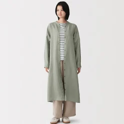 Robe-chemise à col officier en lin lavé pour femme