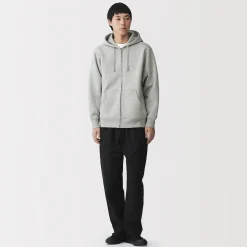 Sweatshirt zippé en coton mélangé à capuche homme