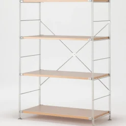 Étagère en acier inoxydable plaquée chêne large ‐ 4 niveaux (Dont Eco part. 2,80 €)