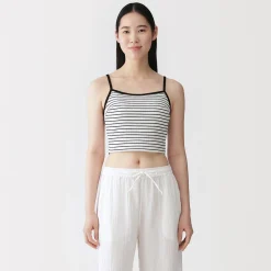 Top brassière court côtelé en coton pour femme