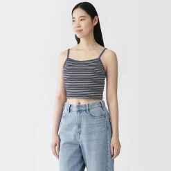 Top brassière court côtelé en coton pour femme