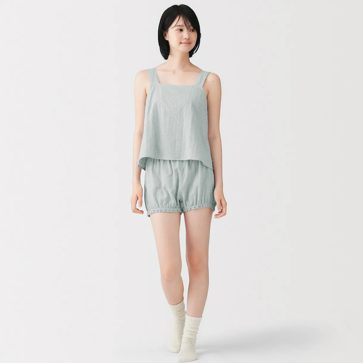 Top sans manches en double gaze à pois dobby pour femme