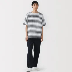 T-shirt à col bateau en coton épais délavé pour homme