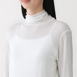 T-shirt à col roulé transparent à manches longues en mélange de lyocell pour femme