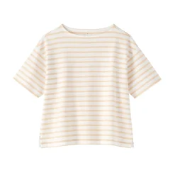 T-shirt à manches mi-longues et col bateau en coton épais pour femme