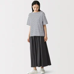 T-shirt à manches mi-longues et col bateau en coton épais pour femme