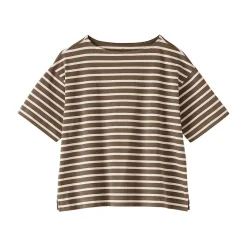 T-shirt à manches mi-longues et col bateau en coton épais pour femme