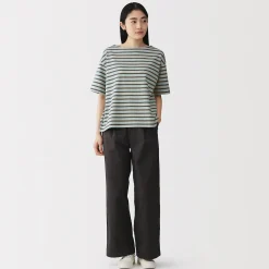T-shirt à manches mi-longues et col bateau en coton épais pour femme