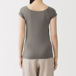 T-shirt brassière lisse en mélange lyocell à mancherons pour femme