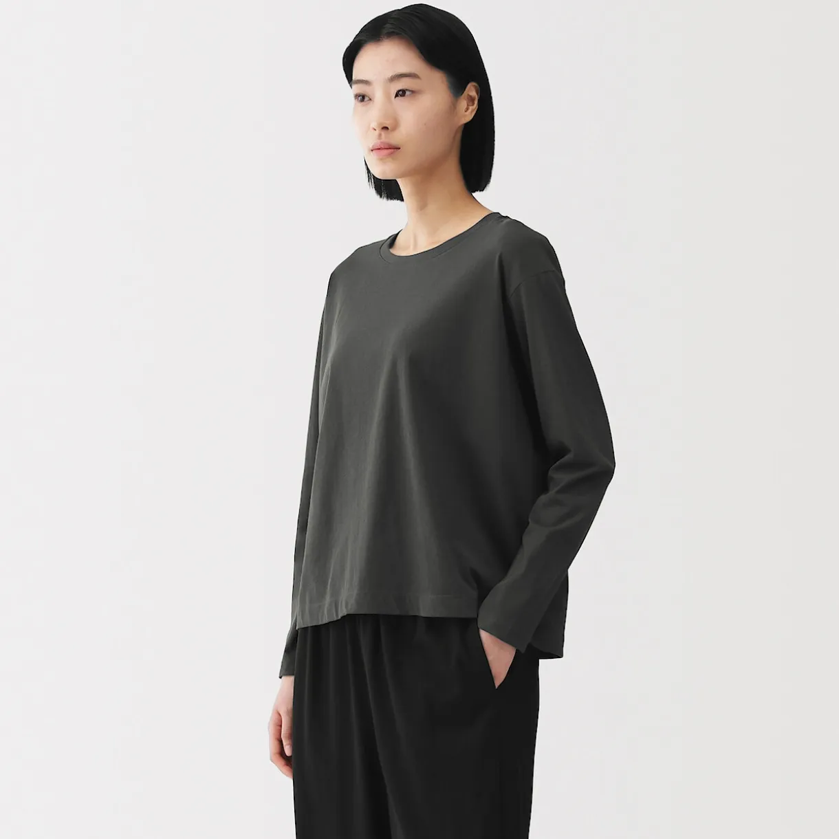 T-shirt décontracté à manches longues en jersey de coton pour femme