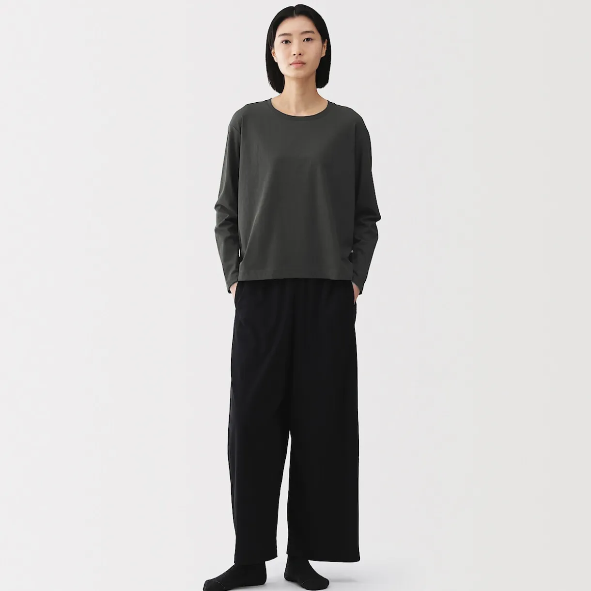 T-shirt décontracté à manches longues en jersey de coton pour femme