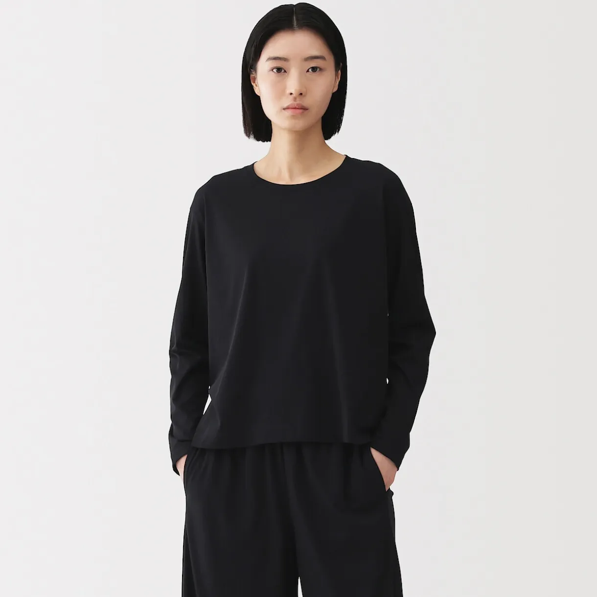 T-shirt décontracté à manches longues en jersey de coton pour femme