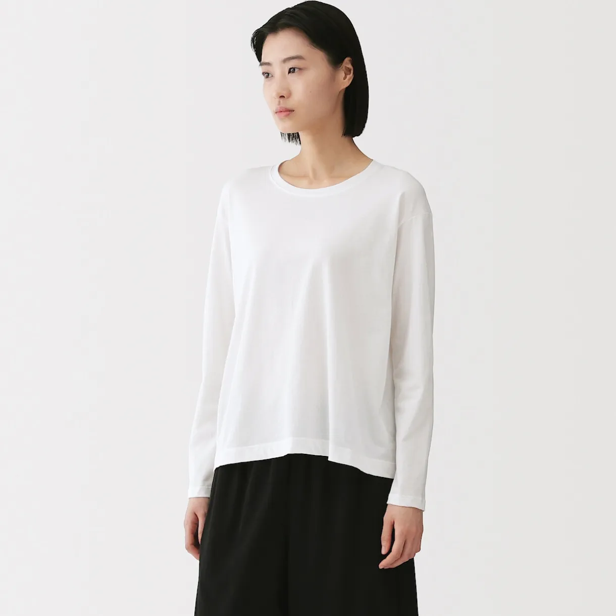 T-shirt décontracté à manches longues en jersey de coton pour femme
