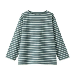 T-shirt délavé à manches longues et à col bateau en coton épais pour homme