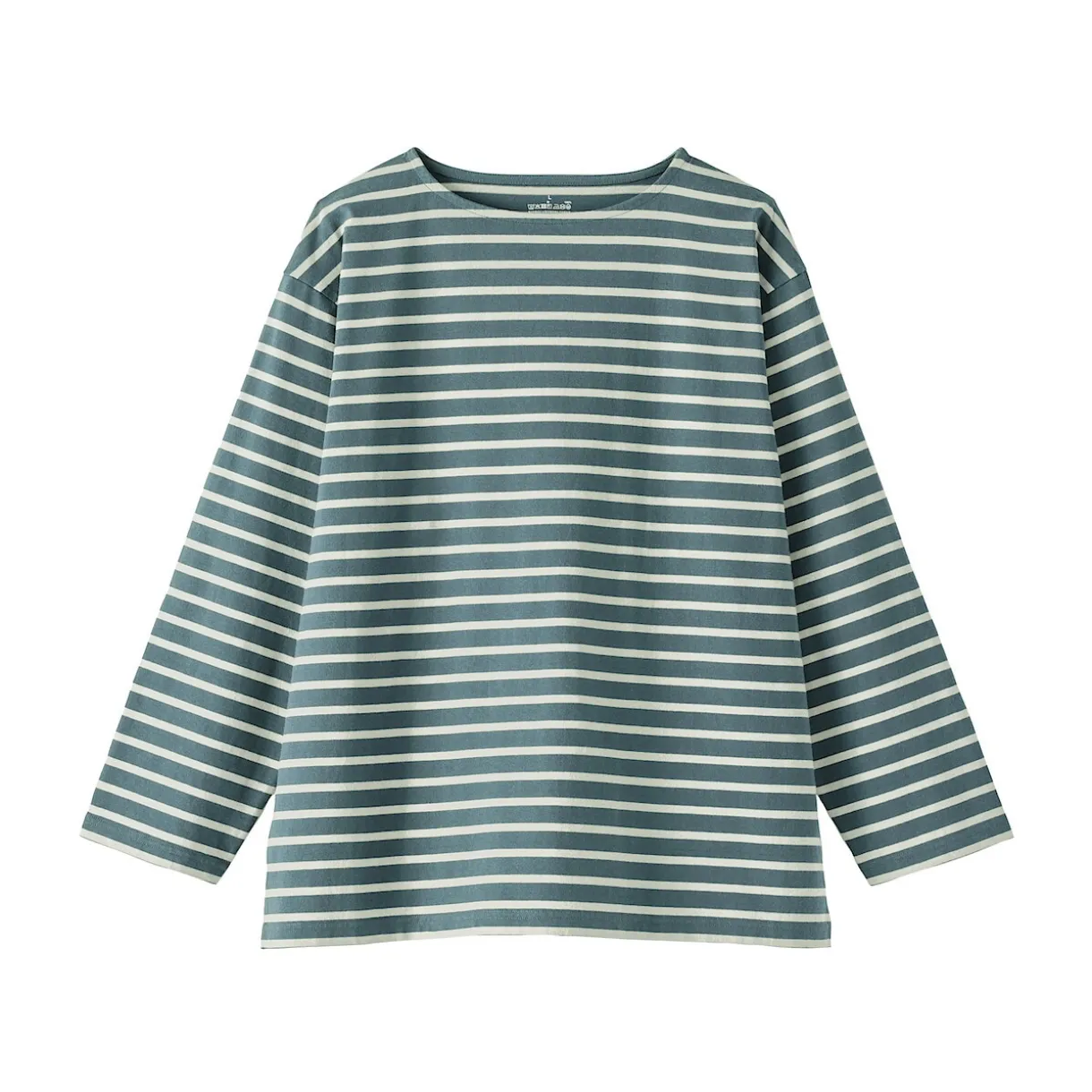 T-shirt délavé à manches longues et à col bateau en coton épais pour homme