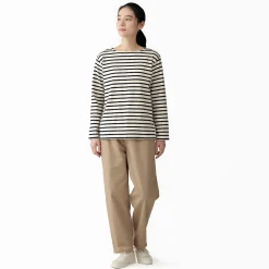 T‐shirt en coton épais manches longues col bateau pour femme