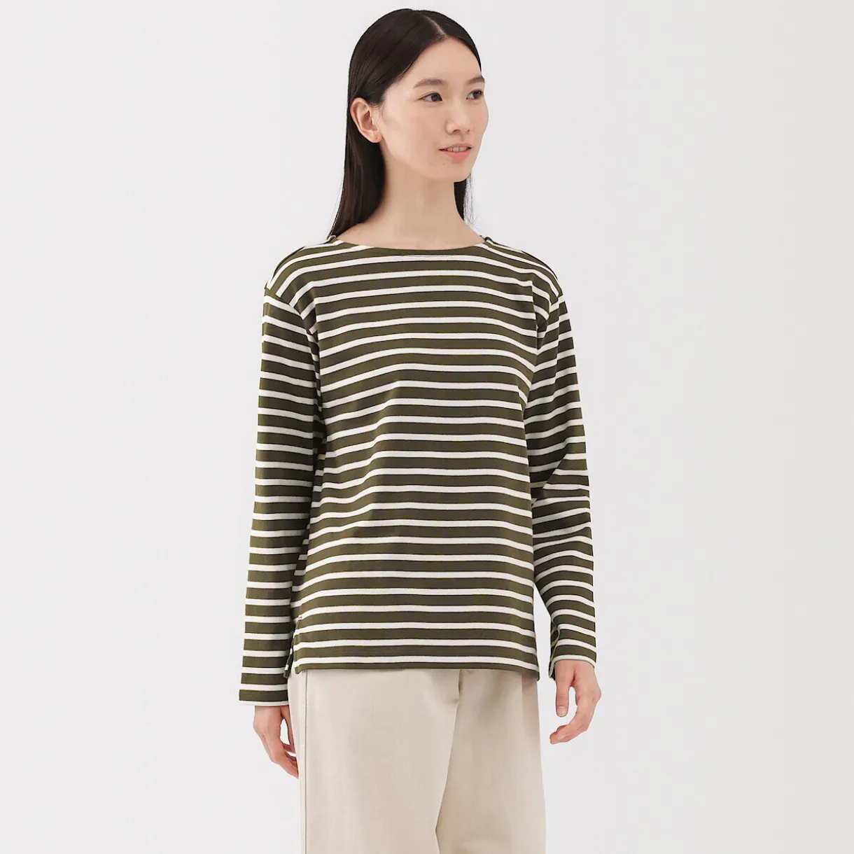 T‐shirt en coton épais manches longues col bateau pour femme