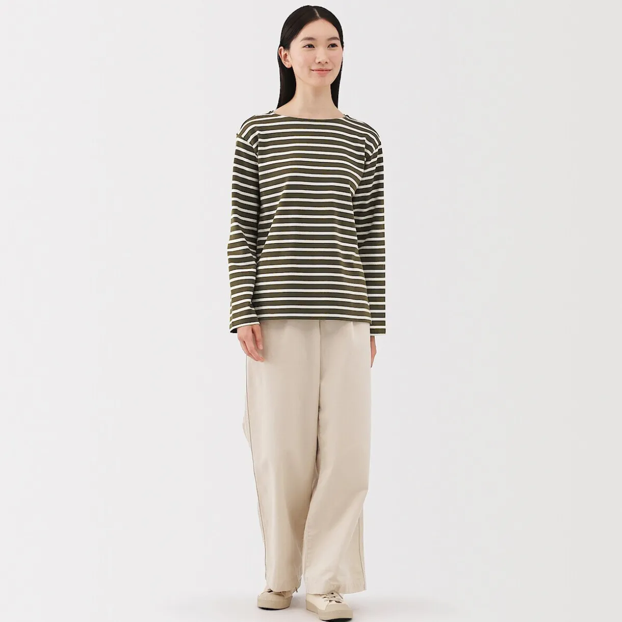 T‐shirt en coton épais manches longues col bateau pour femme