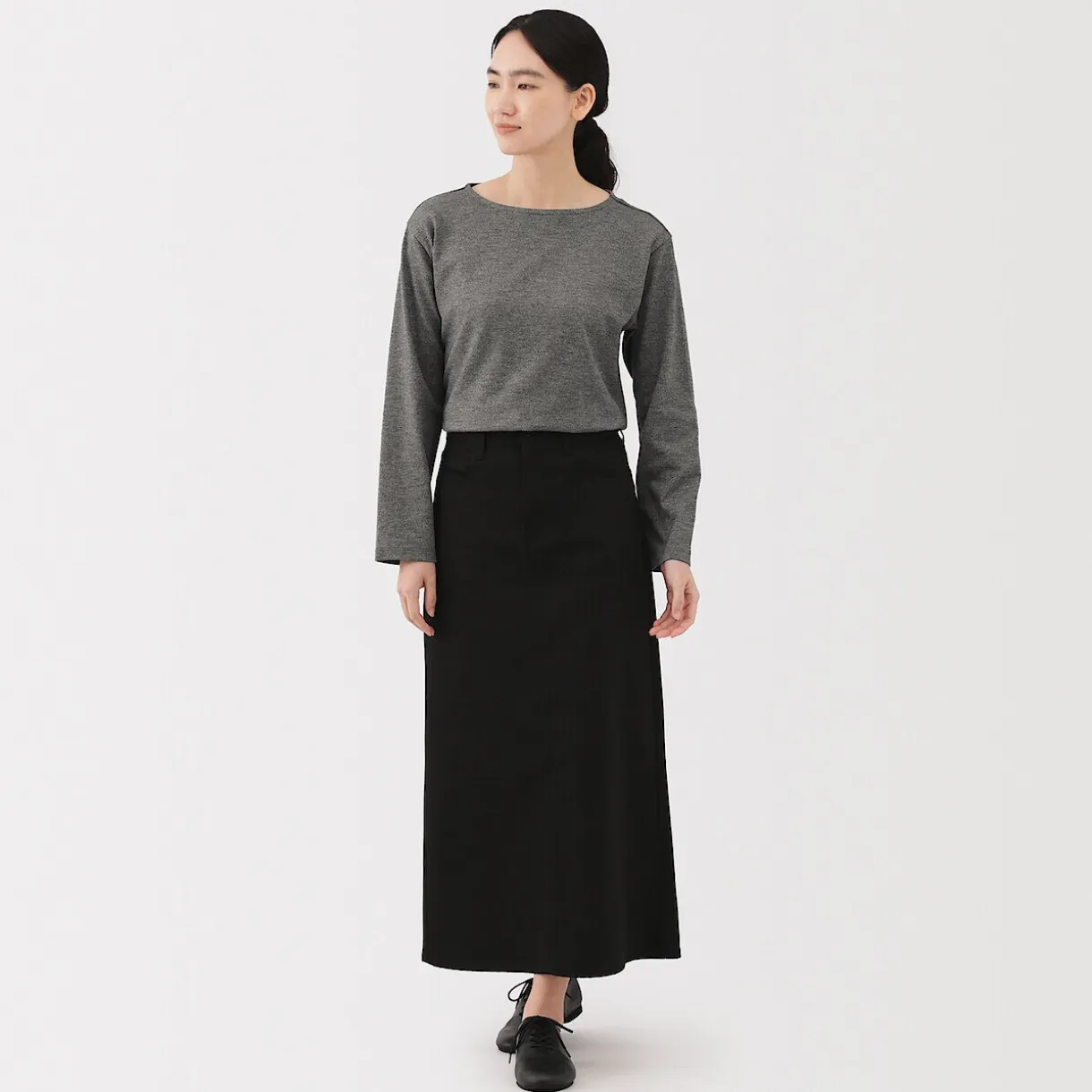 T‐shirt en coton épais manches longues col bateau pour femme