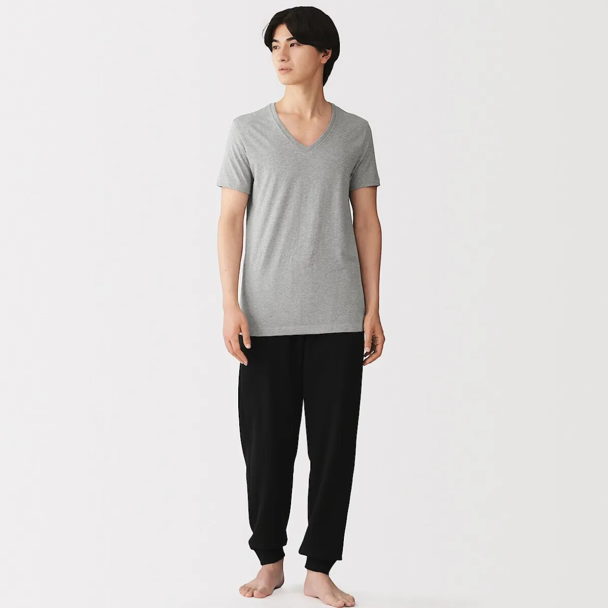 T-shirt en coton recyclé sans coutures latérales à col en V - lot de 2, pour homme