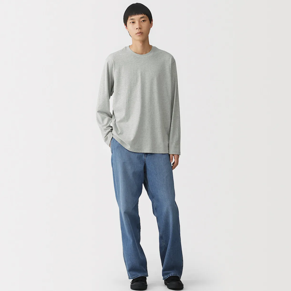 T‐shirt en jersey de coton lavé manches longues pour homme
