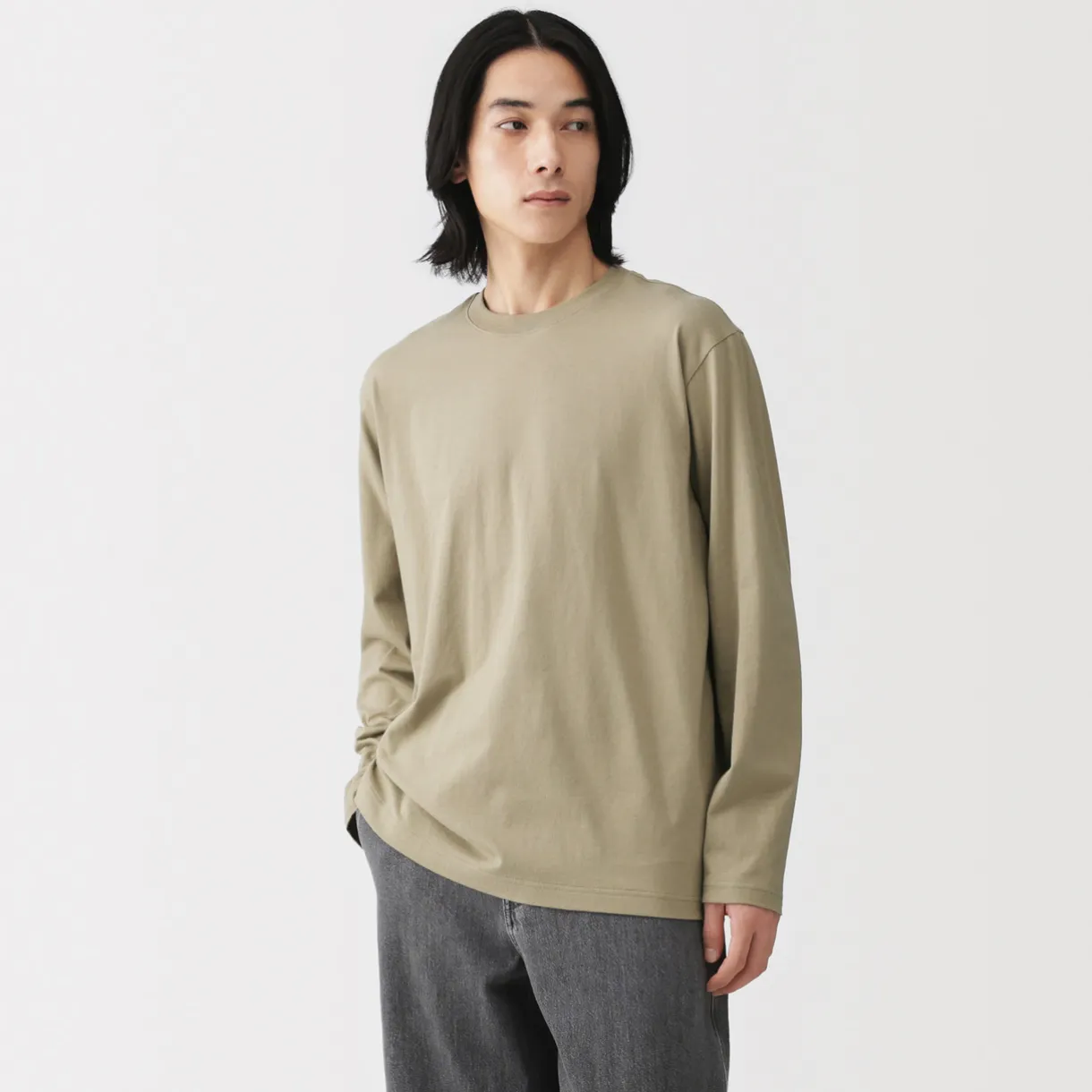 T‐shirt en jersey de coton lavé manches longues pour homme