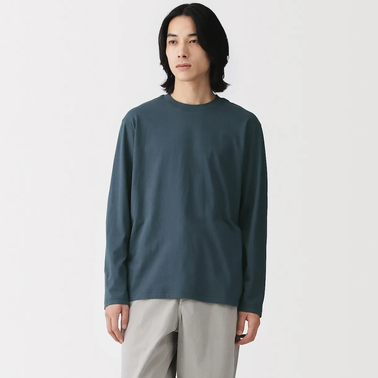 T‐shirt en jersey de coton lavé manches longues pour homme